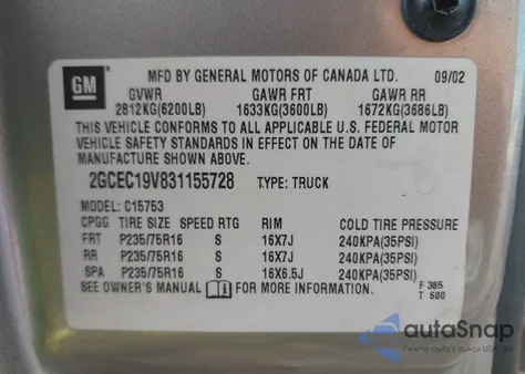 2003 Chevrolet Silverado 1500 Ls from USA, damaged, VIN 2GCEC19V831155728